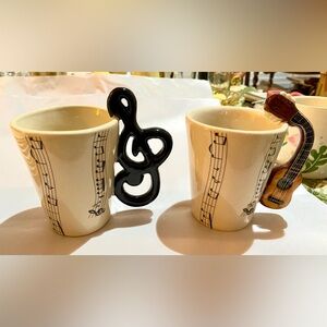 2 Vintage Music Handle Coffee Mugs.Very Cool. Made inThailand. Like New Graphics